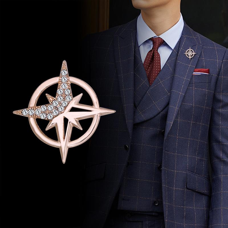 Корейская мода металлическая звезда брошь булавки горный хрусталь значок на лацкан мужской костюм рубашка воротник роскошные броши ювелирные изделия подарки