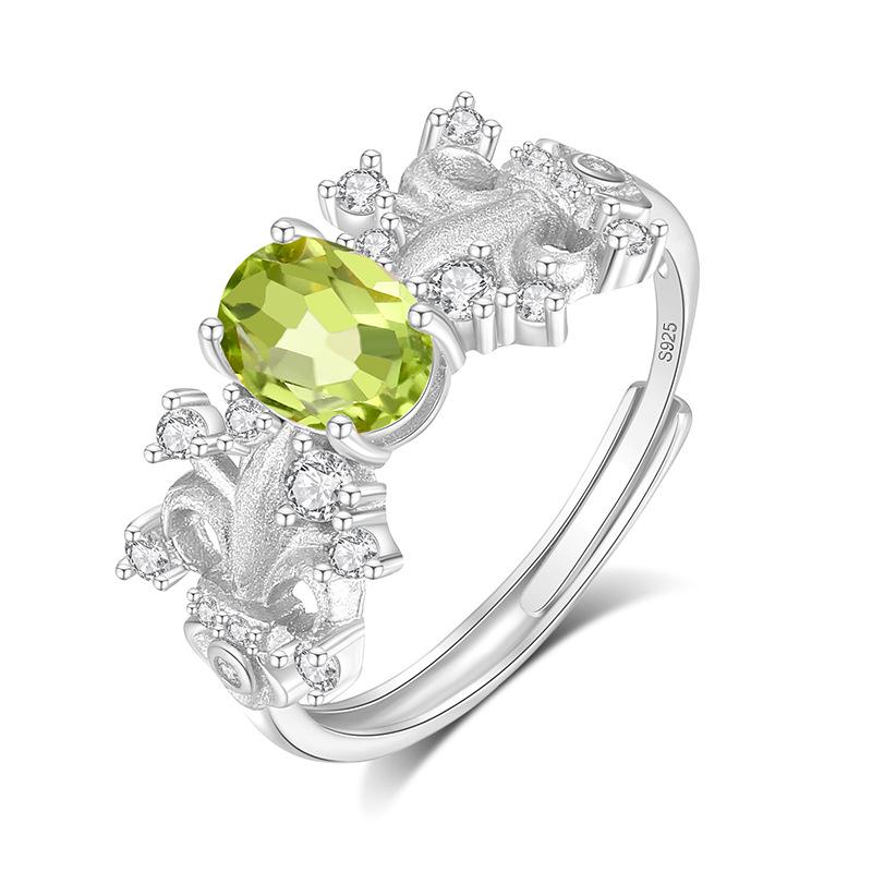 Серебряное кольцо S925 с натуральным топазом, регулируемое, нетускнеющее, элегантное хрустальное украшение для женщин