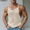 Summer Men Strap Sleeveless See Through Hollow Casual Tank Tops