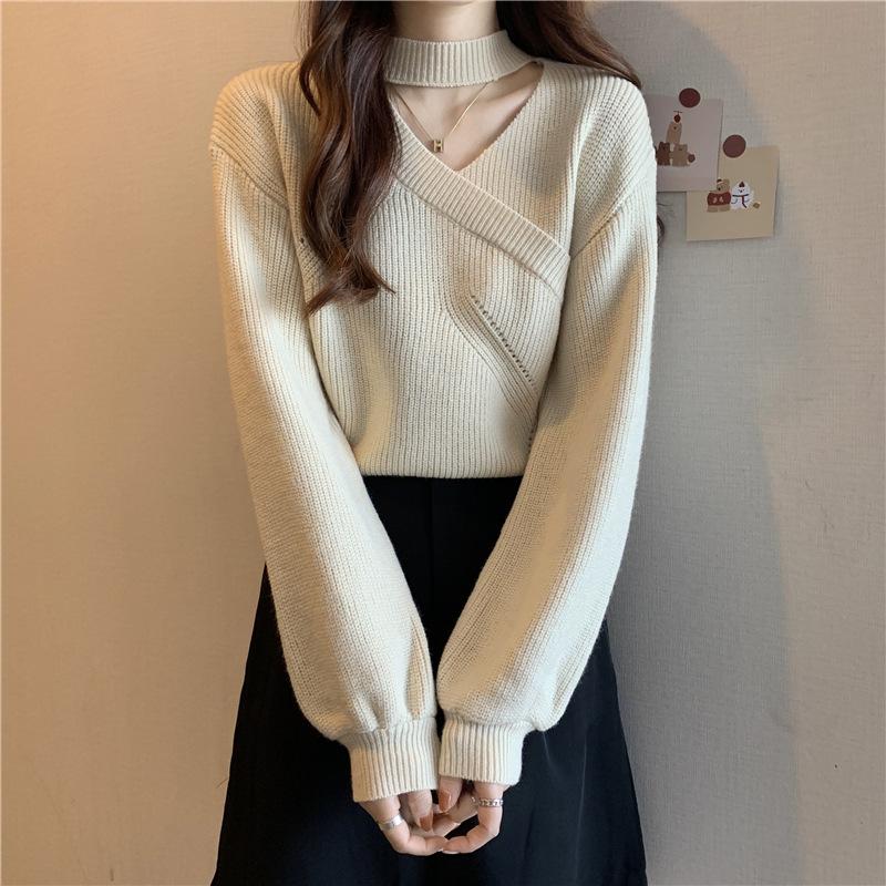 Трикотаж осенне-зимний женский красный свитер с v-образным вырезом и длинными рукавами