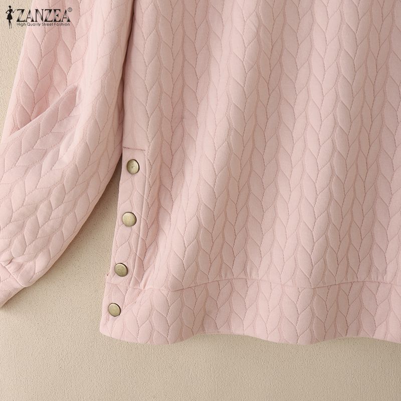 ZANZEA Women Casual Round Neck Long Sleeve Loose Pullover Sweatshirts