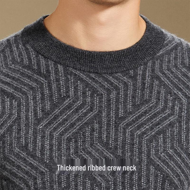 Men's Heavyweight 100% Cashmere Jacquard Crew Neck Sweater