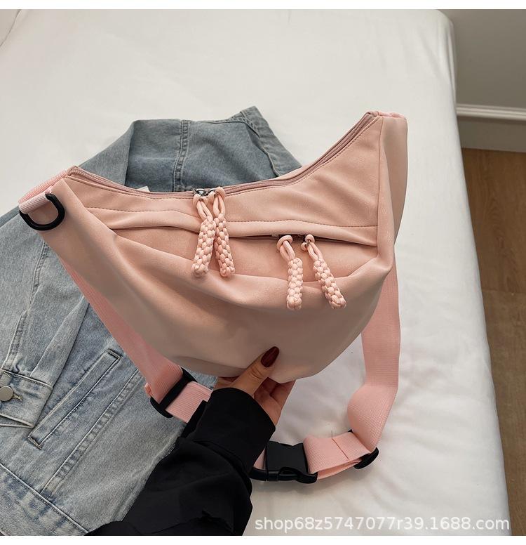 Solid Color Large Capacity Crossbody Bag Women's 2025 New Casual Lightweight Korean Shoulder Bag Lazy Commuter Tote Bag