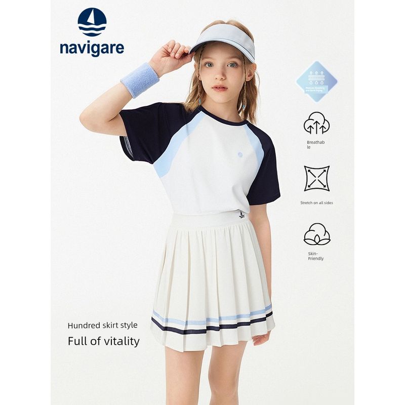 Navigare Italian Small Sailboat Girls' Pleated Skirt 2026 Summer Children's Sports Skirt