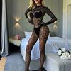 Новый Комбинезон с Леопардовым Принтом с Длинными Рукавами Прозрачный Облегающий Боди Сексуальные Бодистокинги с Открытой Спиной Длинные Брюки Горячие Топы
