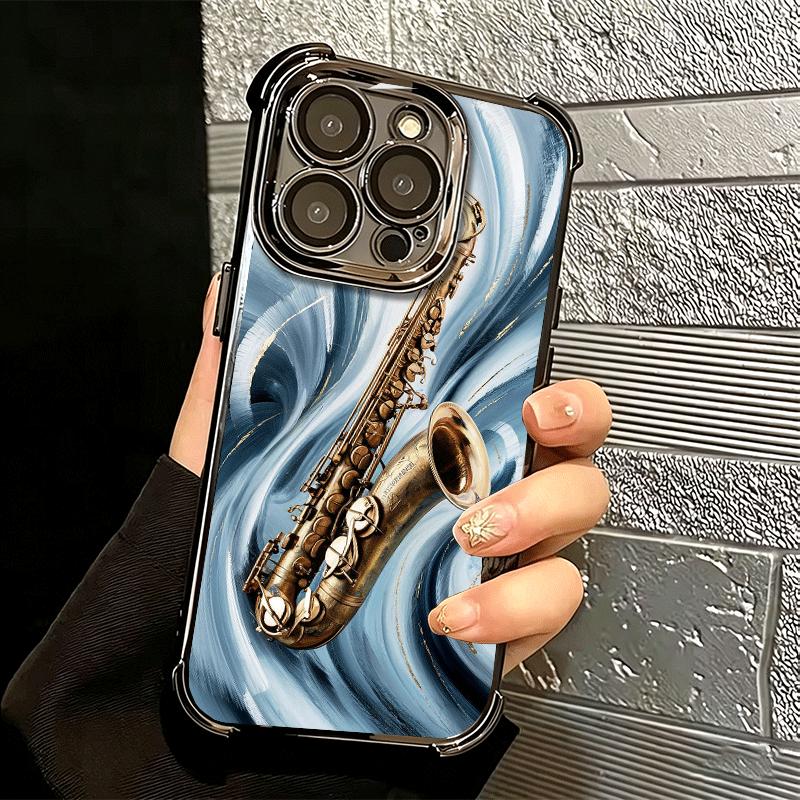 Saxophone Instrument Music Soft Phone Case For iPhone 15 16 17 Air 14 Pro Max 16E Plus 13 12 Mini Plating Anti-Fall Fundas