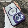 KEYSION Magnetic Transparent Phone Case for MagSafe for iPhone 15 16 Pro Max 16 Plus 16e Lens Protector Metal Stand Shockproof Cover