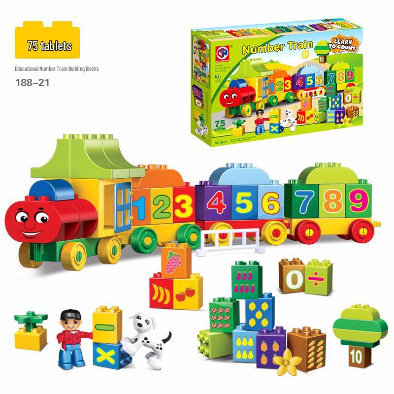 Набор из 50 детских блоков-пазлов в виде поезда с цифрами и ведром для хранения