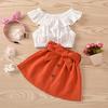 Однотонный топ с открытыми плечами и бантом для маленьких девочек, комплект одежды с юбкой