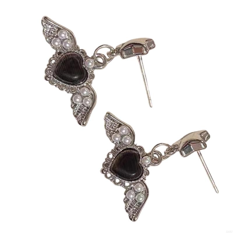 Sweet Cool Angel Wing Heart Pearls Earrings Lightweight for Girls H8WF