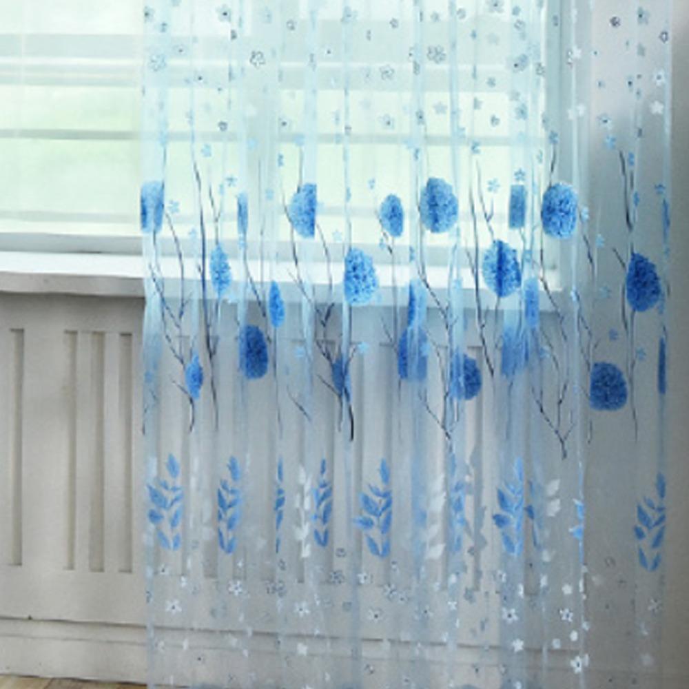 Transparent Window Drapes Romantic Tulle Curtain Flower Pattern Sheer Curtain Bedroom