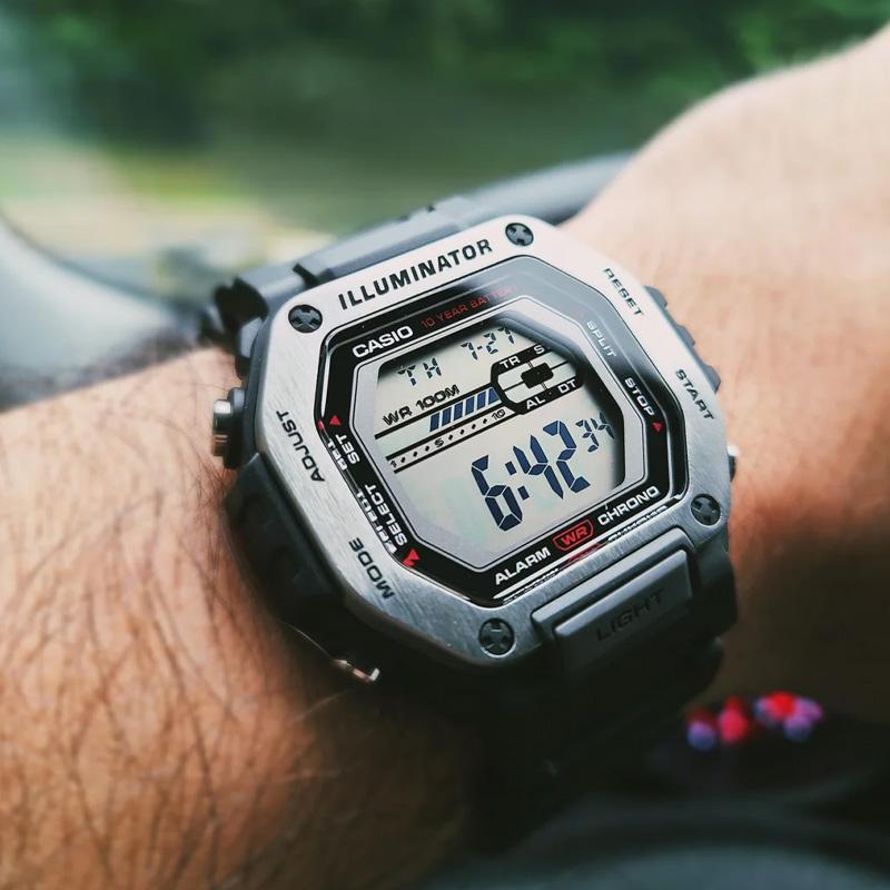 Casio 100 метров водонепроницаемость кварцевый механизм ремешок из смолы японские и корейские часы мужские часы зеленый циферблат MWD-110H-3AV
