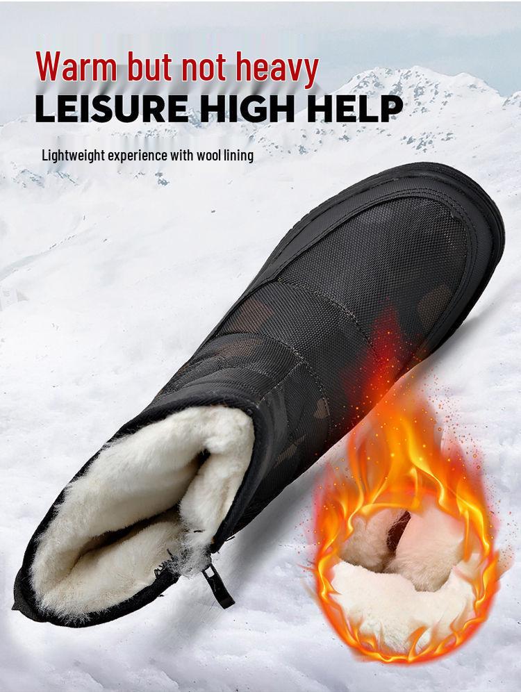 Мужские черные высокие зимние сноубутсы - Утепленные, Нескользящие, Теплый хлопок, На молнии