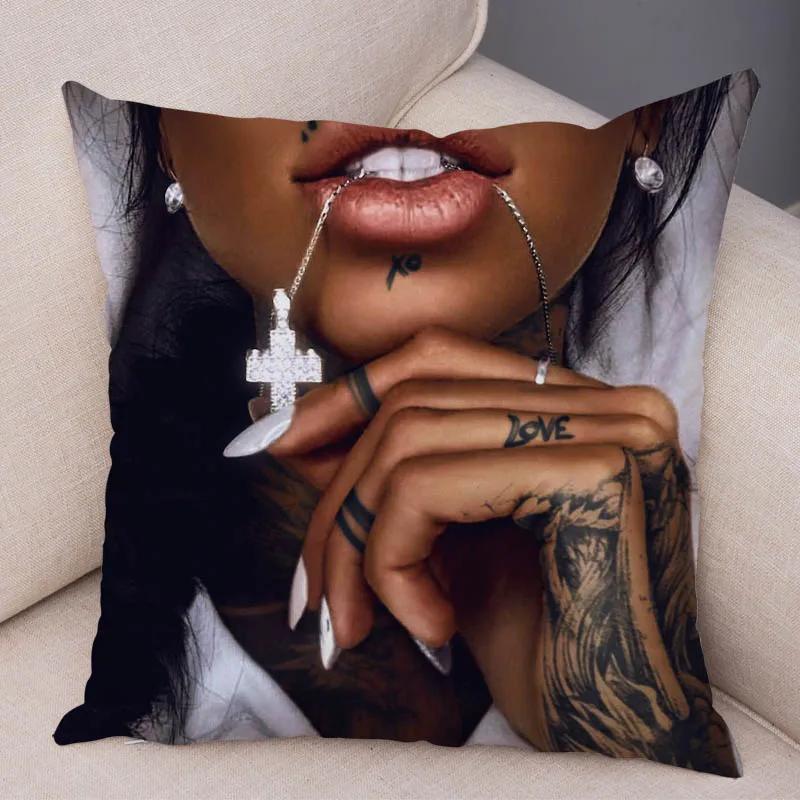 Наволочка для спальни, гостиной, темно-готическая татуировка, сексуальная красивая девушка, декоративная наволочка для дивана, автомобиля