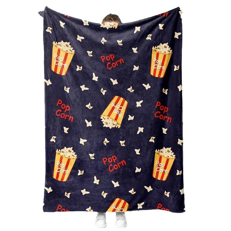 Cartoon popcorn digital-printed polyester Bedroom velvet flannel cover blanket Fleece soft sofa cover blankets for beds