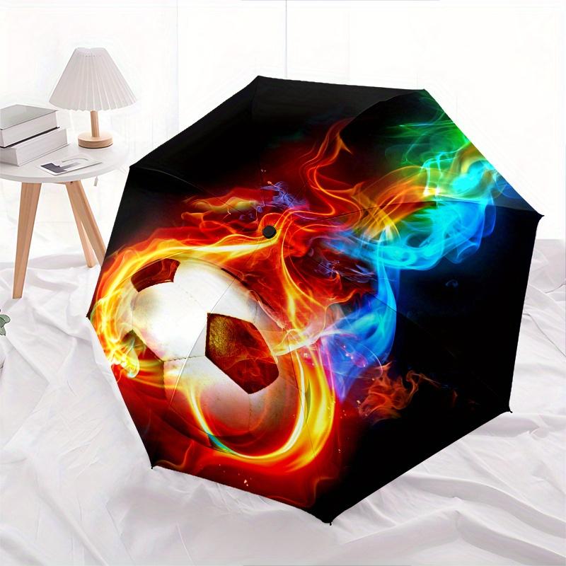 Flaming Soccer Ball Theme 8 Bone Hand Automatic Folding Umbrella, Compact and Portable Design, A Perfect Gift for Birthday, Christmas or Bus