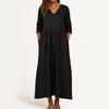 Dress For Women Long Boho Beach Dress Elegant Maxi Dress V-Neck 3/4 Sleeve Dress With Pockets