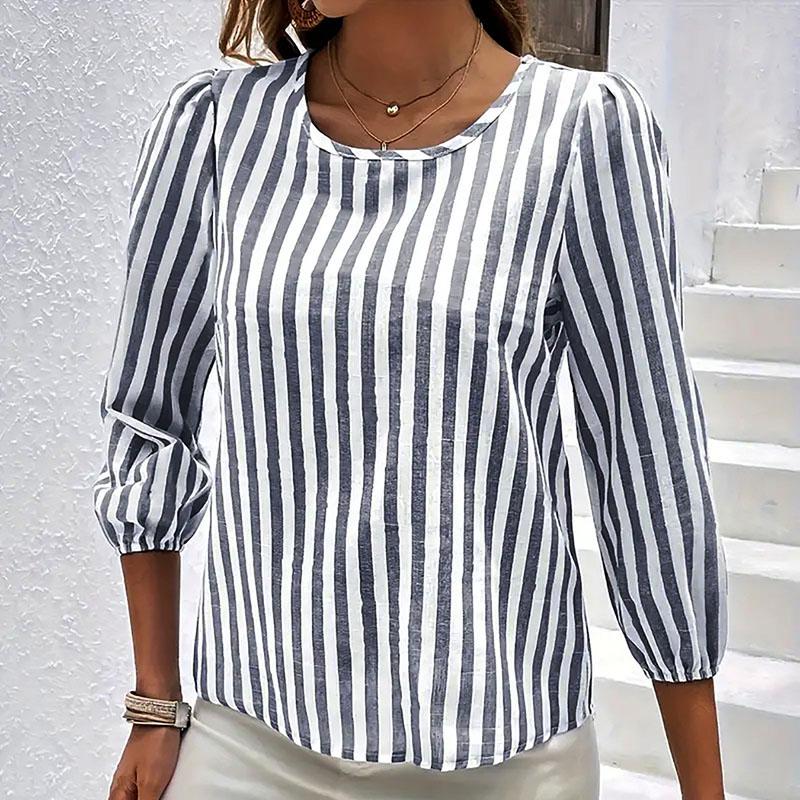 Ladies Spring Summer Half Sleeve All Match Pullover Striped Blouse Shirt Top