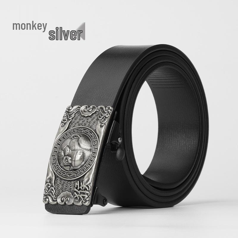 Chinese Zodiac Retro Men's Automatic Cowhide Leather Belt