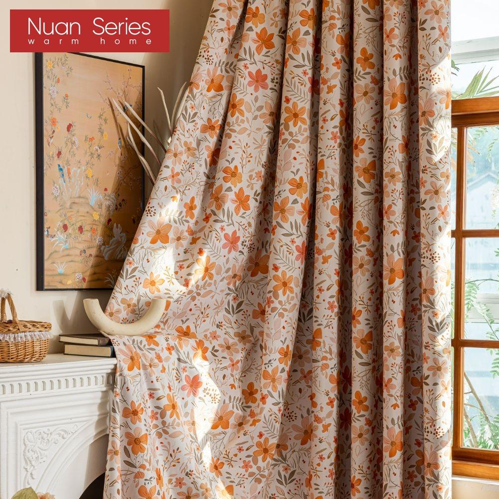 1 шт. Серия Nuan Французский винтаж Оранжевый цветочный принт Светонепроницаемая штора 100% Светонепроницаемая штора для спальни Гостиной Балконного окна для домашнего декора