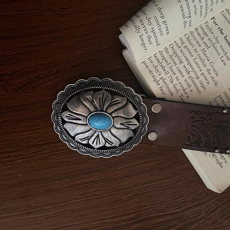 Винтажный богемный пояс для женщин, бирюзовая тисненая пряжка, декоративный пояс, ковбойский пояс для женщин, ковбойский пояс для джинсов на талию
