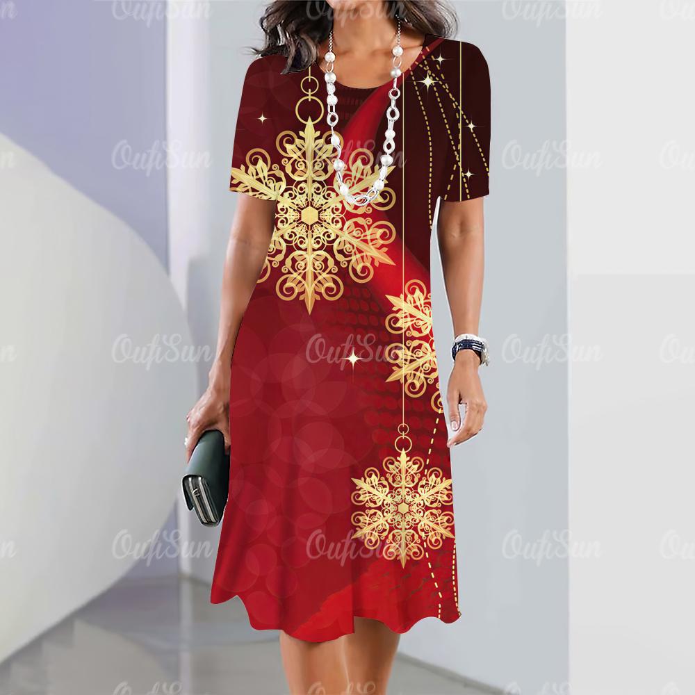 2025 New Women's Dresses Graphic  Print Elegant & Beautiful Midi Dresses Plus Size Female Summer One-piece Dress