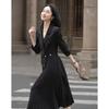 Demana Asymmetrical Pleated Lapel Commuter Dress