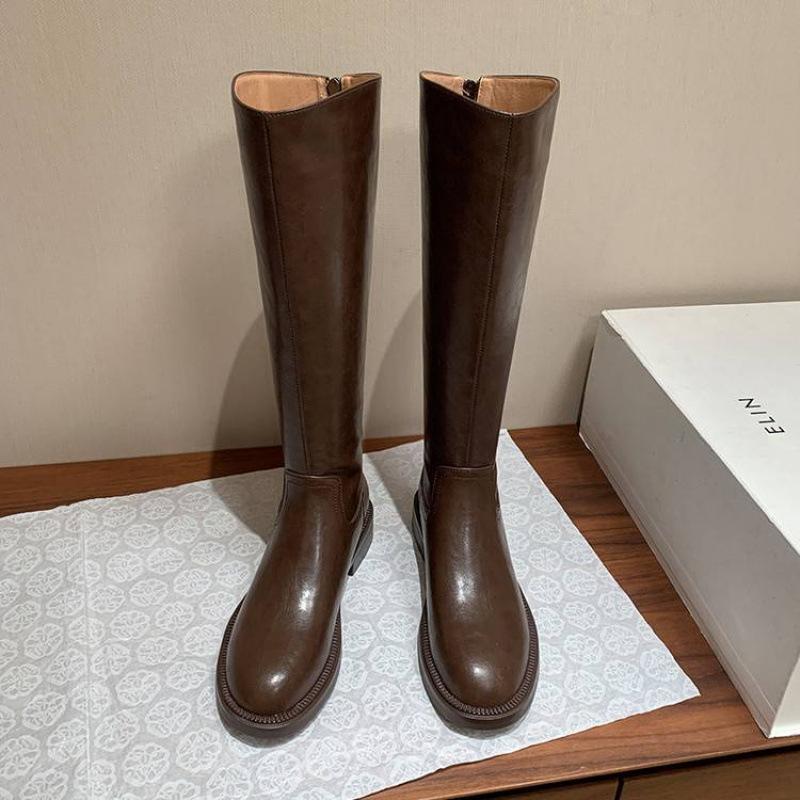 Осень и зима кожаные рыцарские ботинки женские средний каблук универсальные женские кожаные ботинки квадратный каблук большой обхват голенища молния коровья кожа высокие