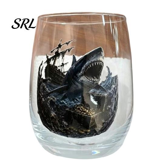 Artistic Beach House Kitchen Accessories Pirate Theme Stemless Wine Glass, 425ml Capacity, Marine Inspired Design Life Themed Gifts Borosilicate Glass