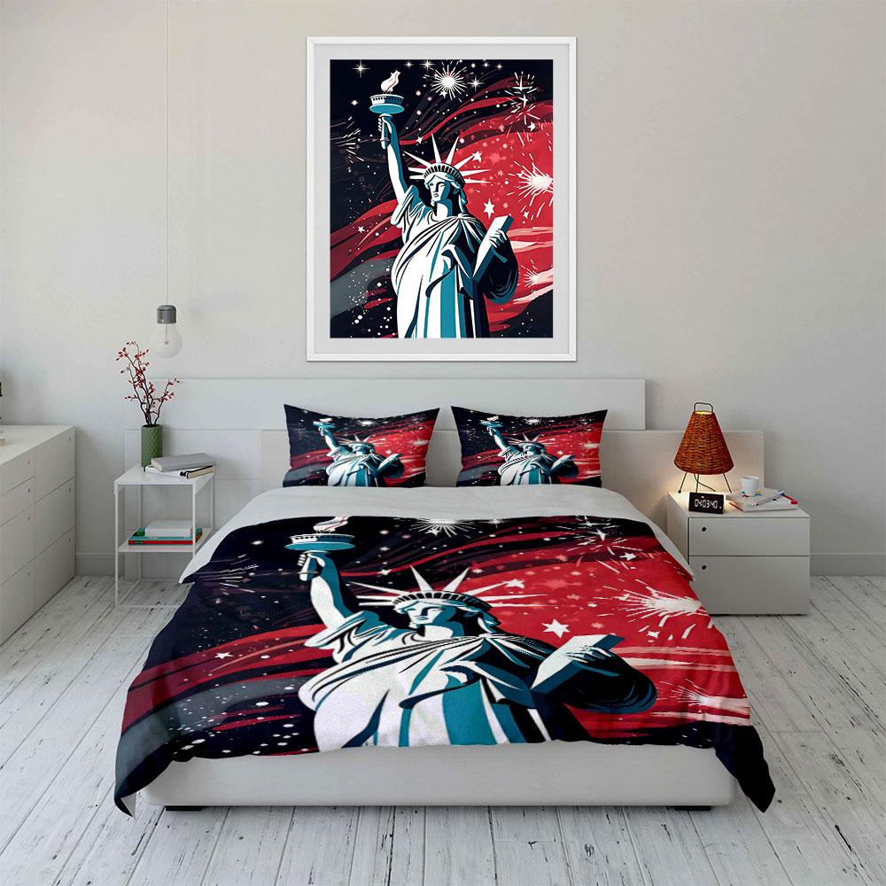 Statue of Liberty fireworks. Bedding sets Duvet cover sets Duvet covers Pillowcases(1 * Duvet Cover 2 * Pillowcases without duvet insert)