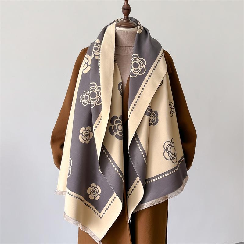 Женский зимний кашемировый шарф с цветочным принтом, роскошные брендовые шали и накидки, хиджаб Bufanda, дорожные палантины, теплое одеяло Echarpe