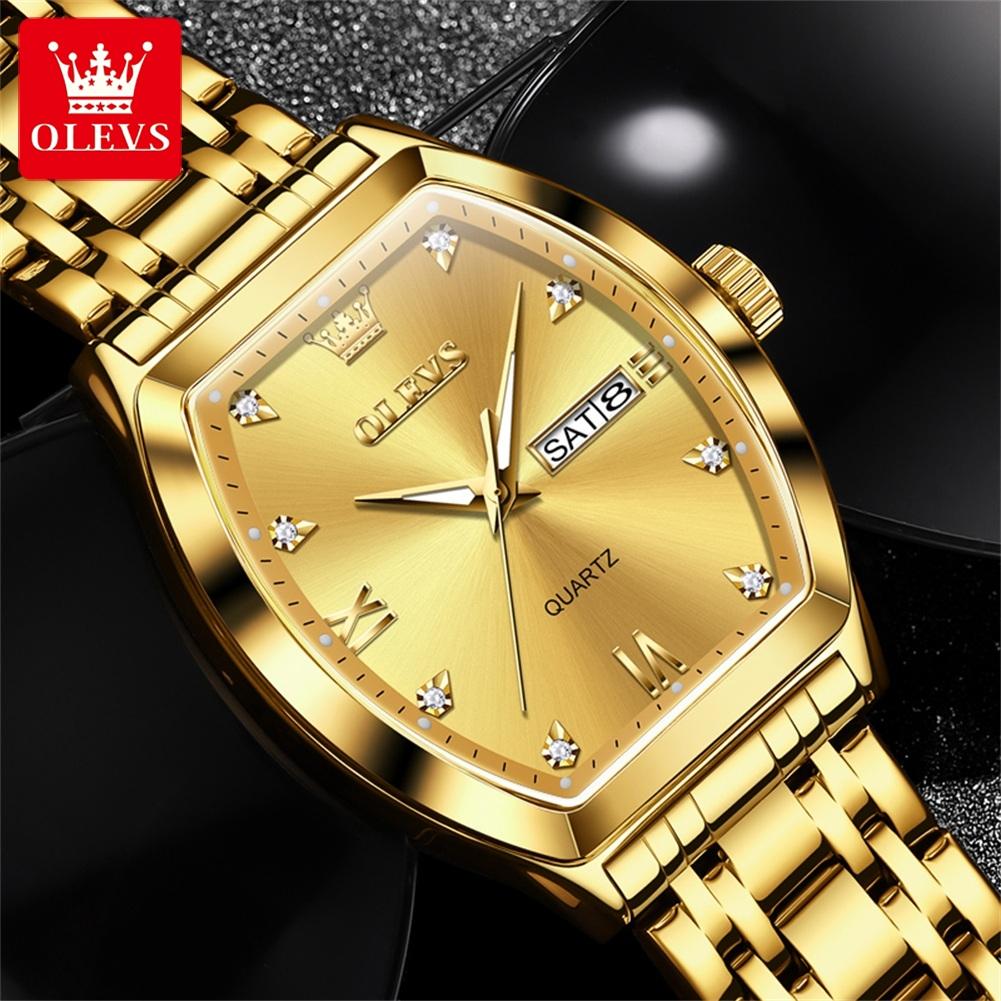 OLEVS Brand Fashion Tonneau Dial Quartz Watch for Men Stainless Steel Waterproof Luminous Week Date Watches Relogio Masculino