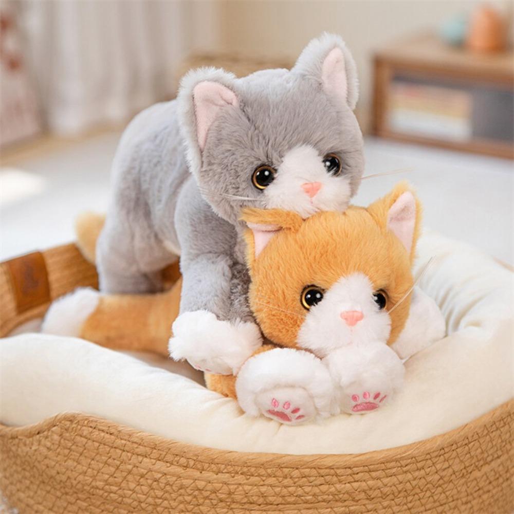 Cartoon Cat Plush Kitten Pillow White/ Gray Plush Cat Doll Simulated Cat Plush Toy  Kids