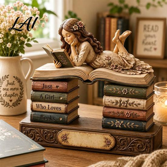 Декоративные деревянные таблички для читателей Деревянная фигурка книголюба Девочка, читающая книгу Персонализированный декор для настольной книжной полки с элементами для полок в комнате Штабелируемые