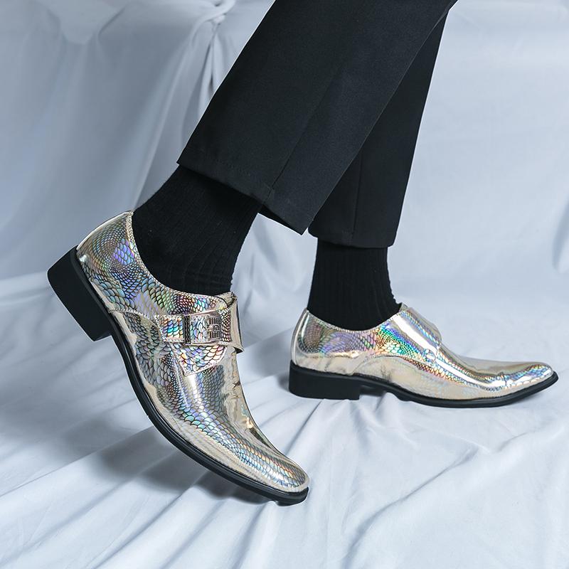 Men Glossy Leather Shoes Outdoor Platform Oxfords Thick Tottom Male Shoes Gold Casual Mens Pointed Toe Club Party Shoes Men