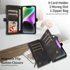 Zipper Pocket Leather Phone Case for iPhone 15,RFID Blocking Wallet Stand Phone Cover