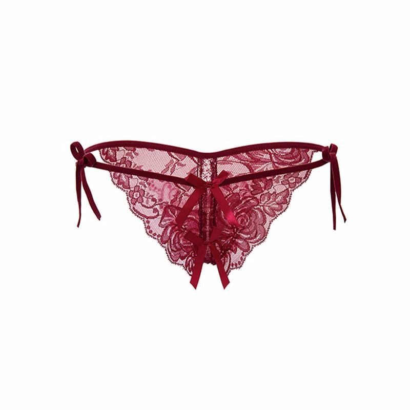 Women's Sexy Lingerie Open Crotch Easy Removal Side Ties That Can Be Untied Lace Low-Rise Briefs