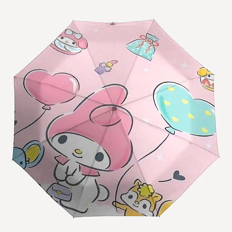 1 шт. Зонт-трость My Melody с автоматическим открытием/закрытием, с милыми животными-друзьями, портативный трехскладной дизайн, 8-реберный железный каркас, уличный зонт, Иде