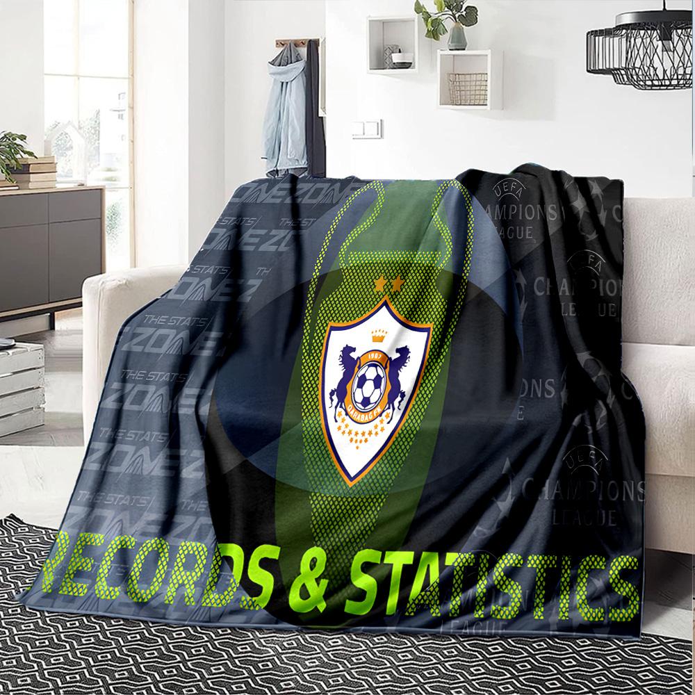 Soccer Team Qarabag Design Flannel Blanket, Soft Polyester, Modern Design, All-Season for Camping, Travel, Gifts for holidays or birthdays