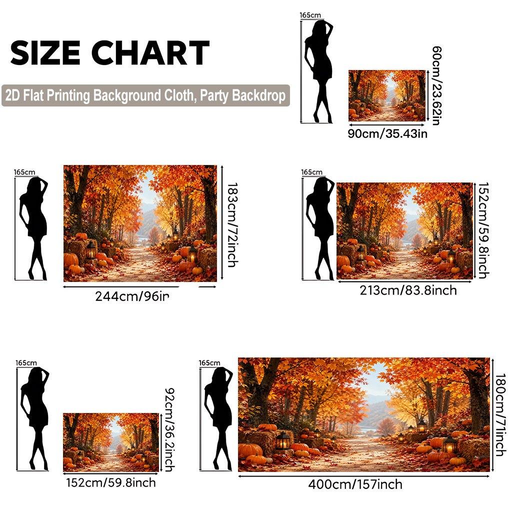 1 piece of 2D flat background fabric autumn orange leaf jungle beautiful path background banner.PMJ