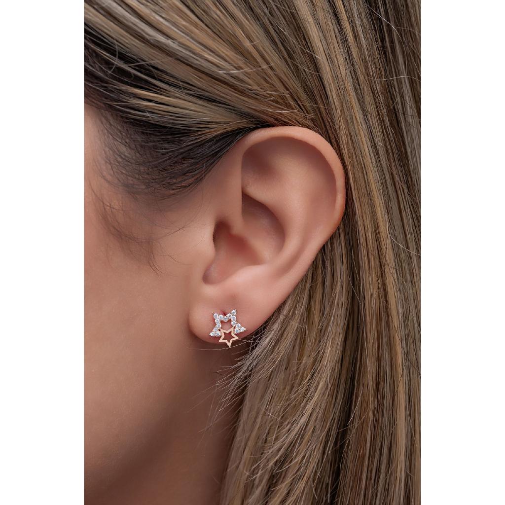 925 Sterling Silver Zircon Stone Double Star Model Earrings