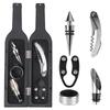 Набор принадлежностей для открывания вина в футляре в форме бутылки из 5 предметов из нержавеющей стали с кольцом-капельницей, резаком для фольги, насадкой для розлива вина и пробкой