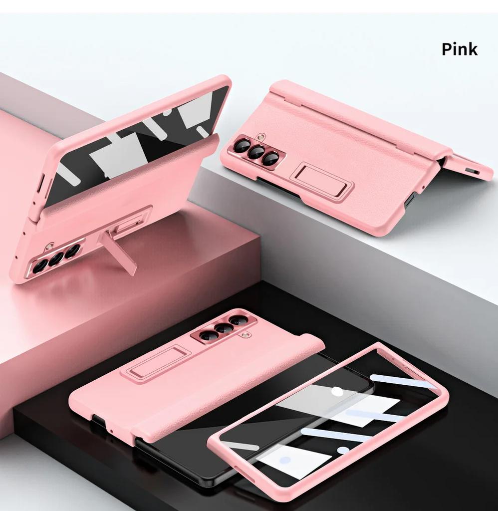 Роскошный Бизнес Невидимый Регулируемый Держатель Пленка из Закаленного Стекла Чехол для Телефона для Samsung Galaxy Z Fold 7 6 5 4 3 Защита Задней Крышки