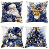 Christmas Decoration Pillow Cover Blue Santa Claus Snowman Pattern Living Room Sofa Cushion Cover Room Home Decoration