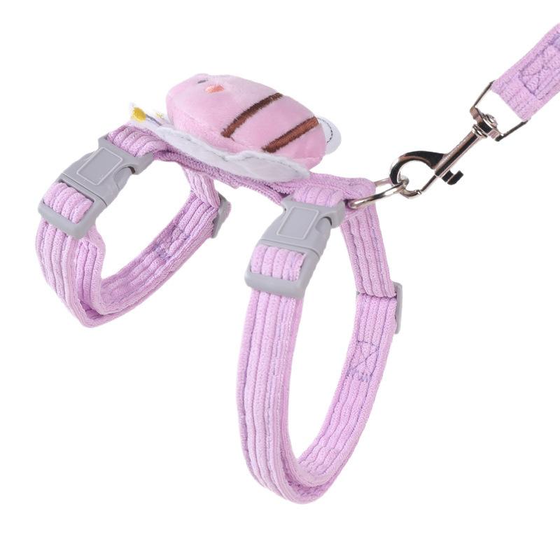Cute Little Bee Cat Harness Leash Set I-Shaped Escape Proof Adjustable Walking Chest Strap for Kittens Cats