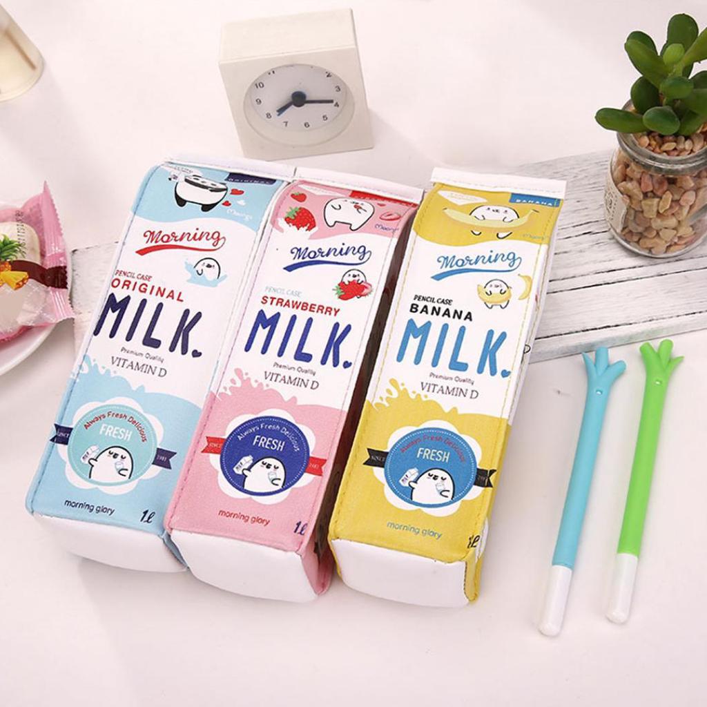 Fashion Creative Milk Box Pen Pencil Case Pouch Makeup Bag Toiletry Organizer