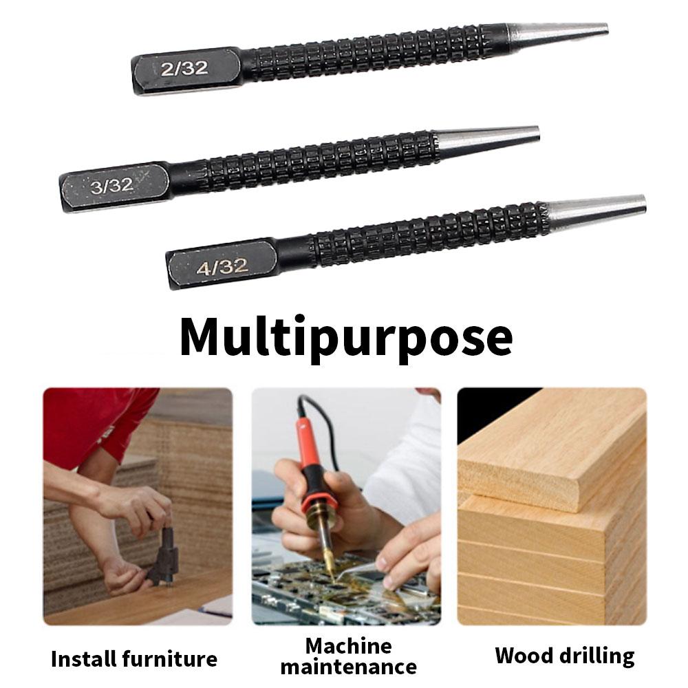 3PC вогнутый центральный пробойник позиционирование пробойник черный цилиндрический сверление отверстий фиксатор гвоздь штифт ручной набор инструментов