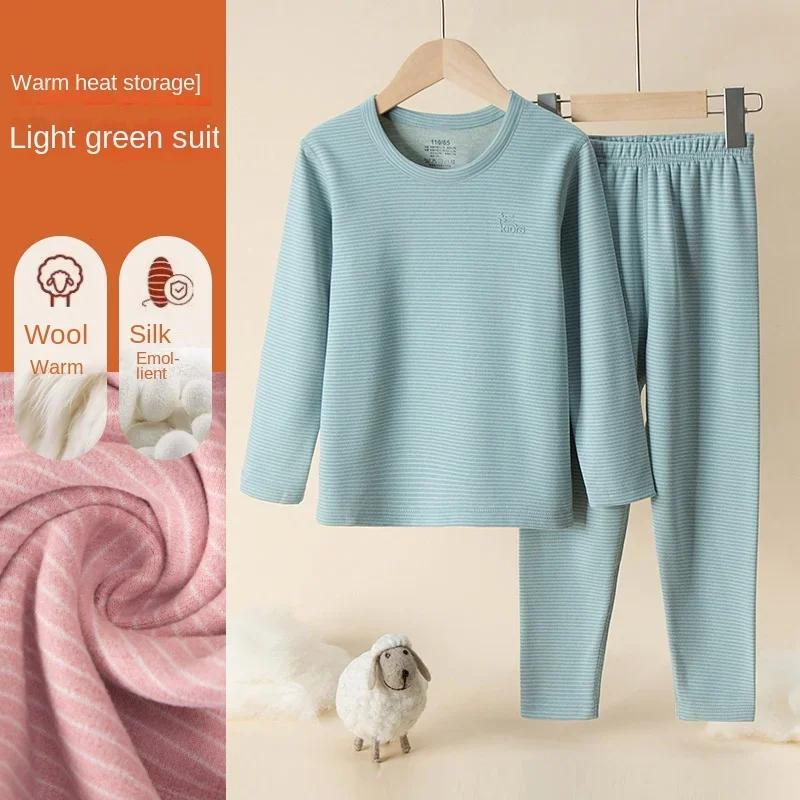 Подростковая детская пижама теплая одежда шерстяное шелковое термобелье комплект из плотной ткани с начесом для младенцев мальчиков и девочек пижамы 2 шт.