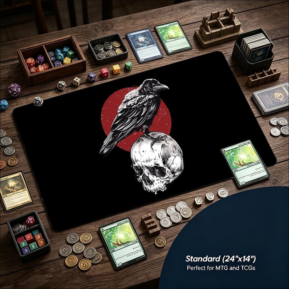 Gothic Raven Skull Moon Theme Large Game Playmat Nonslip Rubber Card Game Mat Keyboard Pad For Tabletop Card Gaming Setup
