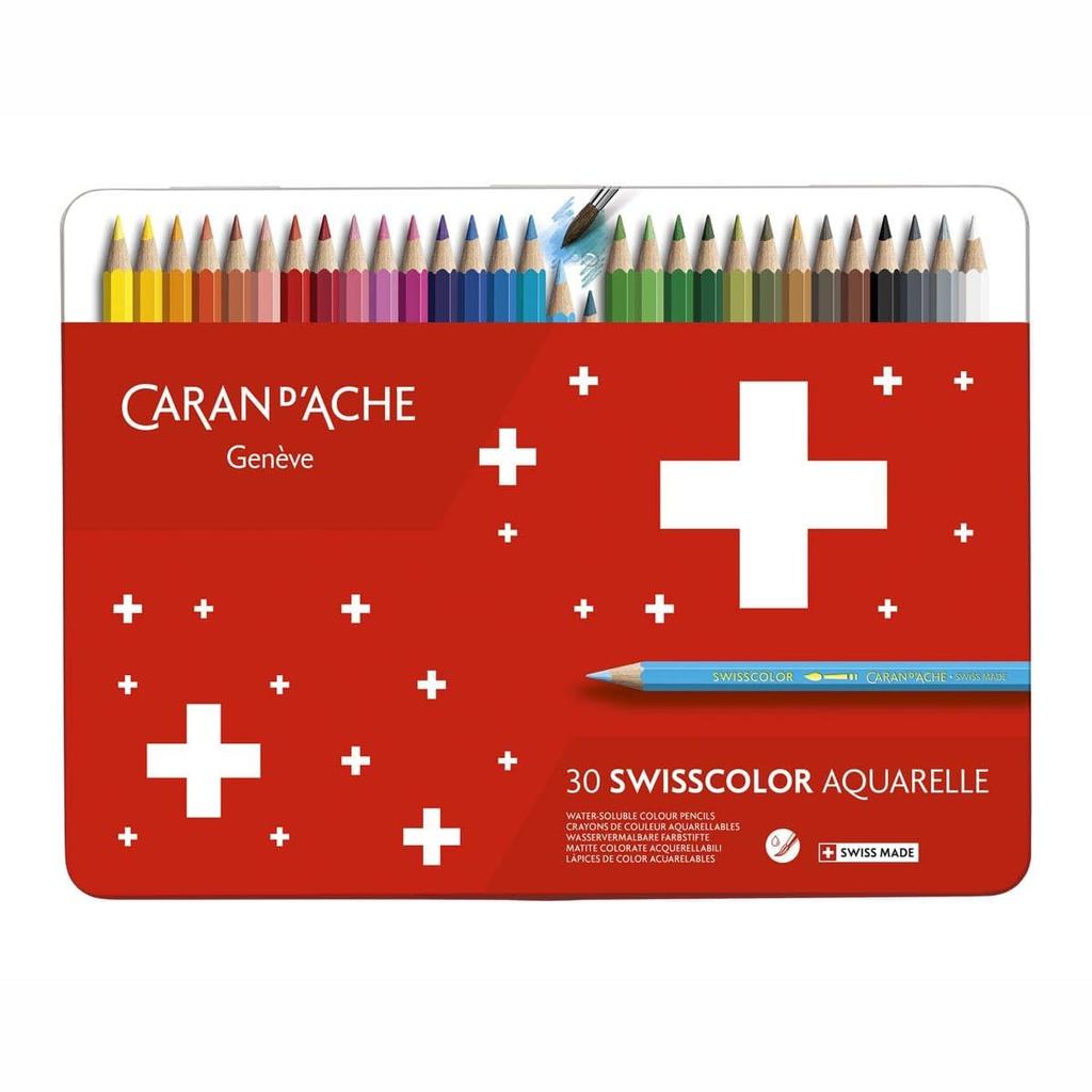 Caran Swiss Color Water Soluble Colored Pencils Set of 30 Colors In a Can d'Ache 1285-730